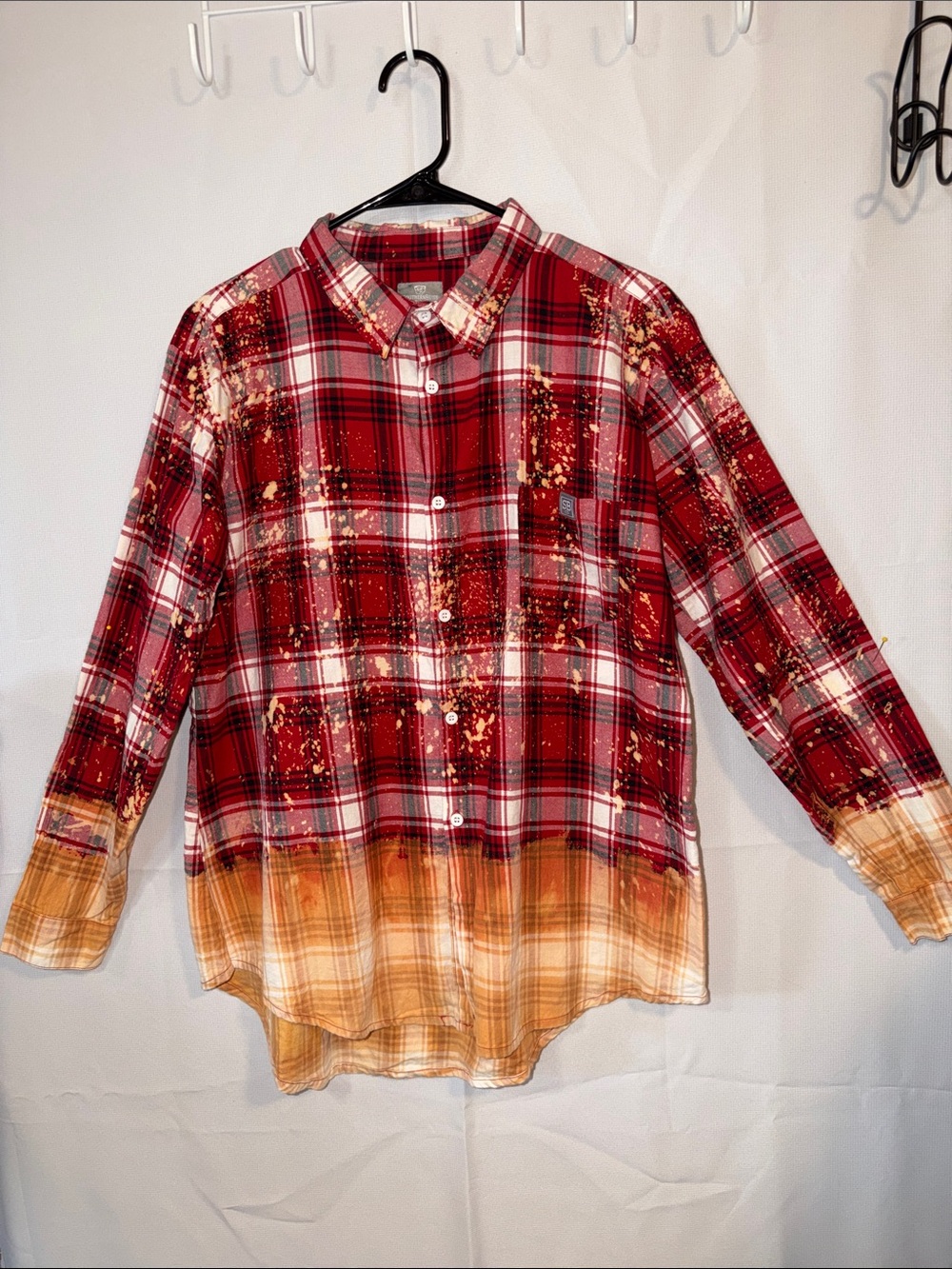 Southern Bliss Co Women's Red Plaid Button-Down Shirt with bleached Ombre accent